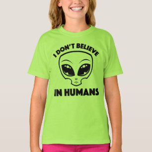 Camiseta Eu Não Acredito Em Humanos Cartoon Alien Em Preto