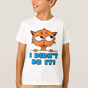 Camiseta EU NÃO FIZ ISSO! Gato de Cartum Engraçado
