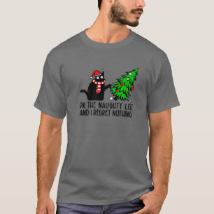 Camiseta Eu não me arrependo de nada preto gato Natal Feliz