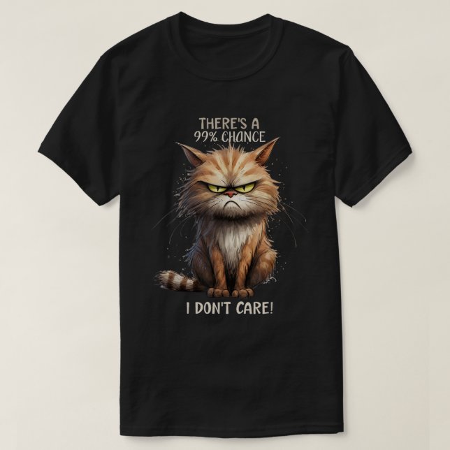 Camiseta Eu não me importo com um gato sarcástico dizendo P (Frente do Design)