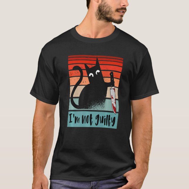 Camiseta Eu não sou culpado Gato Inocente com Dia das Bruxa (Frente)