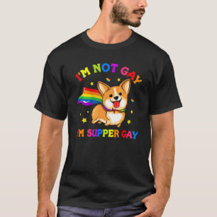 Camiseta Eu não sou Gay, sou Super Gay Corgi Rainbow Flag P