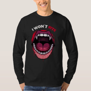 Camiseta Eu não vou morder os dentes de vampiro Lábios verm