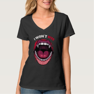 Camiseta Eu não vou morder os dentes de vampiro Lábios verm