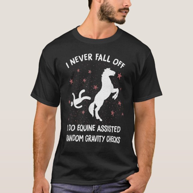Camiseta Eu Nunca Caio, Eu Faço Gravi Aleatório Com Equinos (Frente)