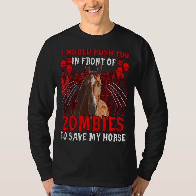 Camiseta Eu O Empurraria Na Frente Dos Zombies Para Salvar  (Frente)