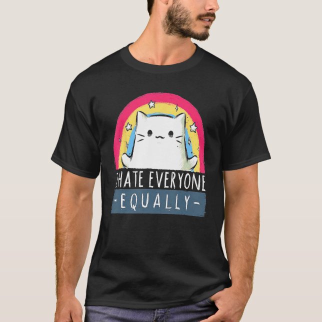 Camiseta Eu Odeio a Todos Igualmente Arco-Íris Gato (Frente)