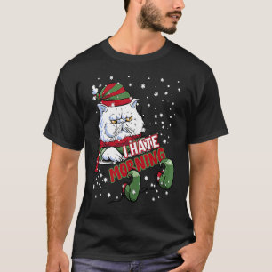 Camiseta Eu Odeio Gato de Manhã Gatito Elfo Bravo Gato Mal-
