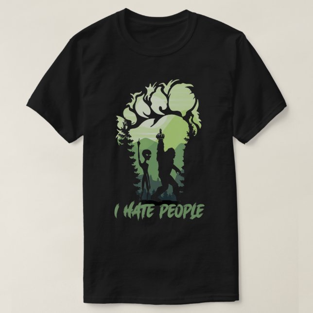 Camiseta Eu Odeio Pessoas Bigfoot Alienígenas Sasquatch Ama (Frente do Design)