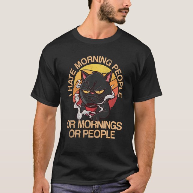 Camiseta Eu Odeio Pessoas E Manhãs Engraçados Gato Catlover (Frente)