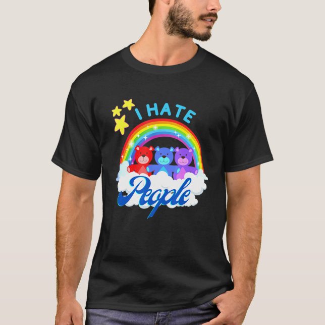 Camiseta Eu Odeio Pessoas Rainbow Bear Sarcastic Introduver (Frente)
