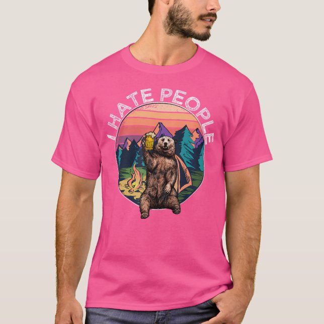 Camiseta Eu Odeio Pessoas - Urso Acampando Caminhando Ao Vo (Frente)