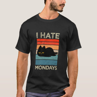 Camiseta Eu Odeio Segundas-Feiras Gato Retro Divertido Gato