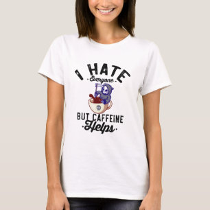 Camiseta Eu Odeio Todos Mas a Cafeína Ajuda Crânio Hallowee