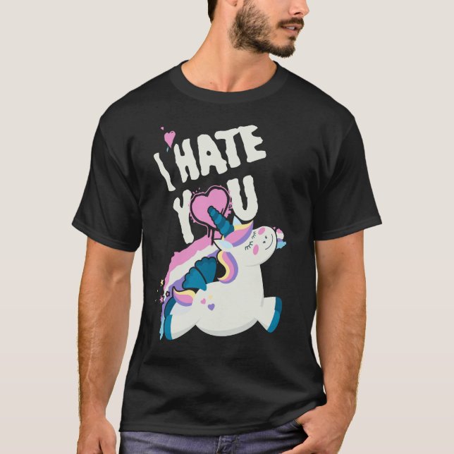 Camiseta Eu Odeio Você Asa Unicórnio Voador Fofo Divertido  (Frente)