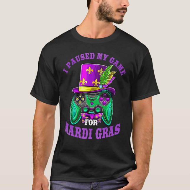 Camiseta Eu Pausei Meu Jogo Para Crianças De Jogo Mardi Gra (Frente)