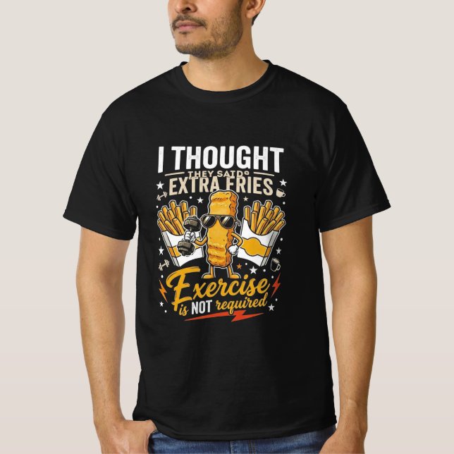 Camiseta Eu pensei em batatas fritas extras academia  (Frente)