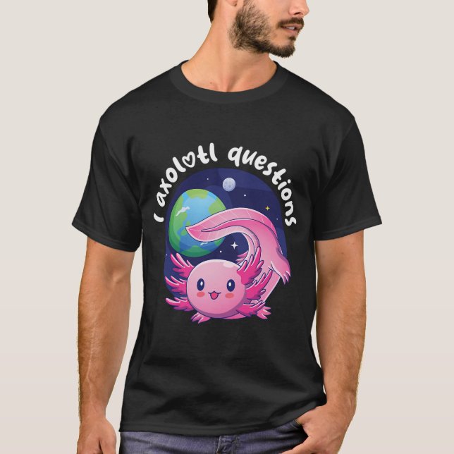 Camiseta Eu perguntas de axolotl - rosa (em cores escuras) (Frente)