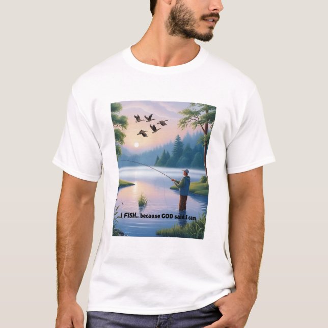Camiseta Eu pesco porque Deus disse que posso - pesca mascu (Frente)