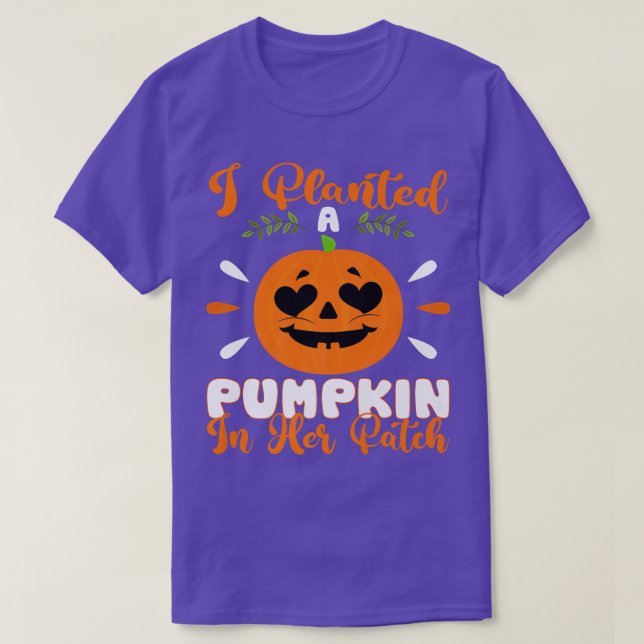 Camiseta Eu Plantei Um Abóbora No Seu Patch Halloween Pregn (Frente do Design)