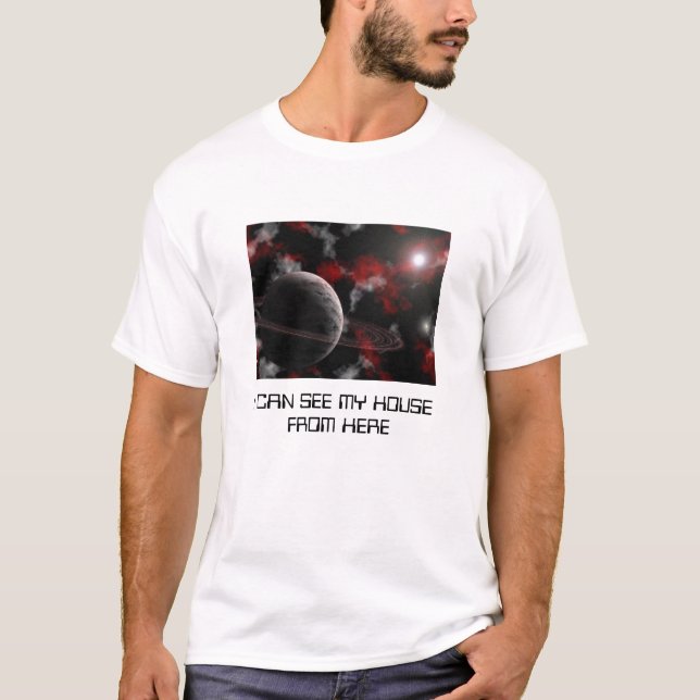 CAMISETA EU POSSO VER MINHA CASA DE AQUI (Frente)