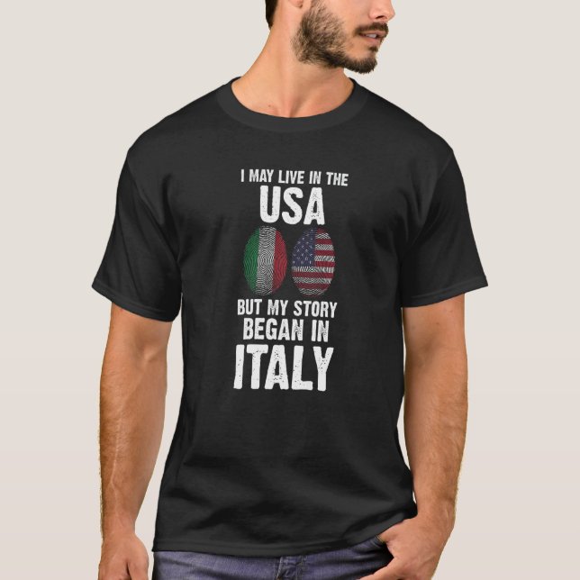 Camiseta Eu posso viver nos EUA, mas minha história começou (Frente)