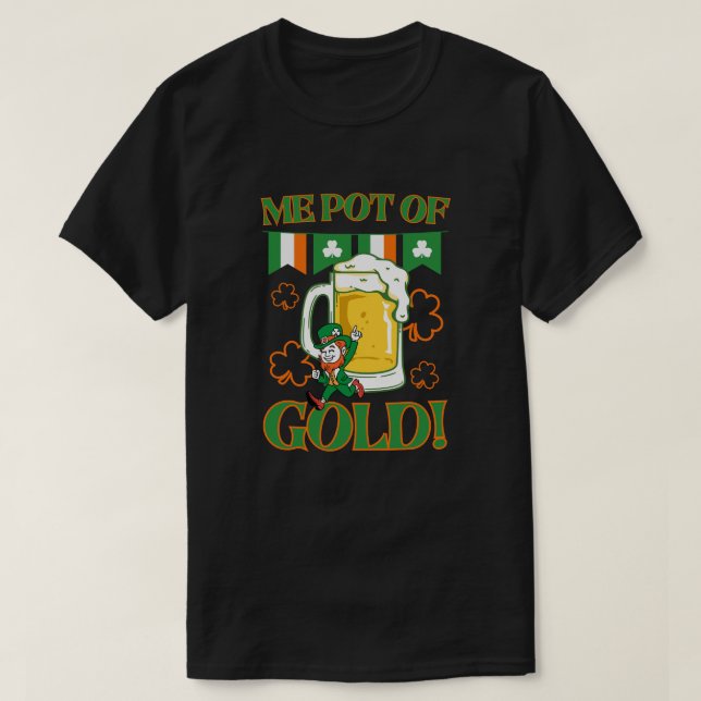 Camiseta Eu pote de cerveja de irish dourada (Frente do Design)