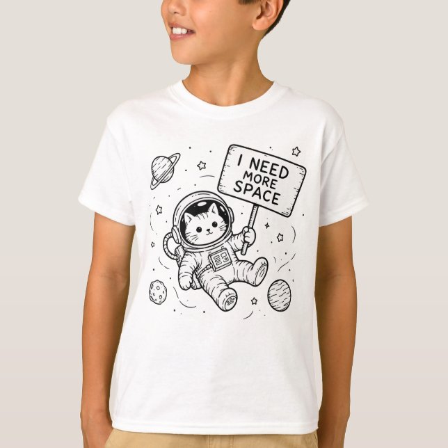Camiseta Eu Preciso de Mais Espaço Gato Astronauta Engraçad (Frente)