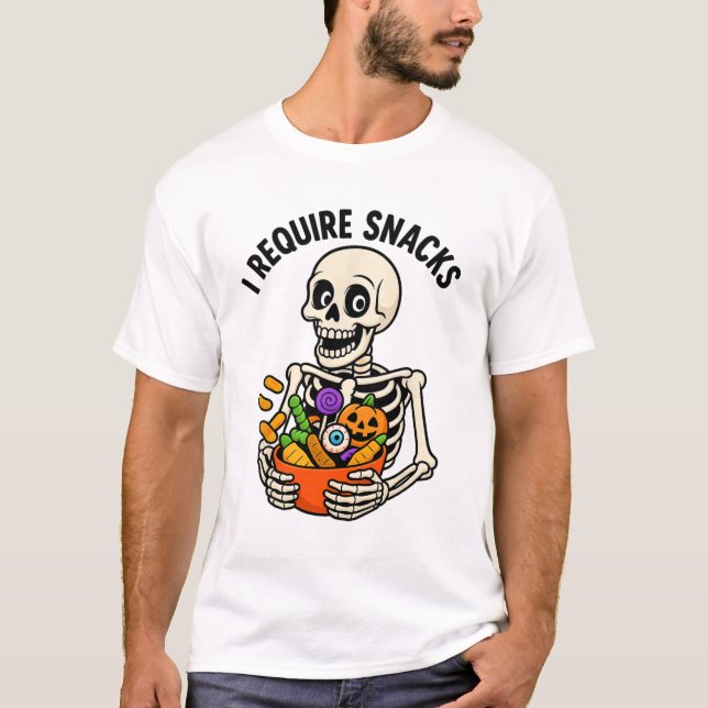 Camiseta Eu Preciso De Snacks Engraçados Esqueleto Do Dia D (Frente)