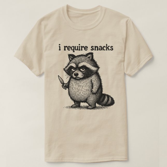 Camiseta Eu Preciso De Snacks Raccoon | Animais Engraçados  (Frente do Design)