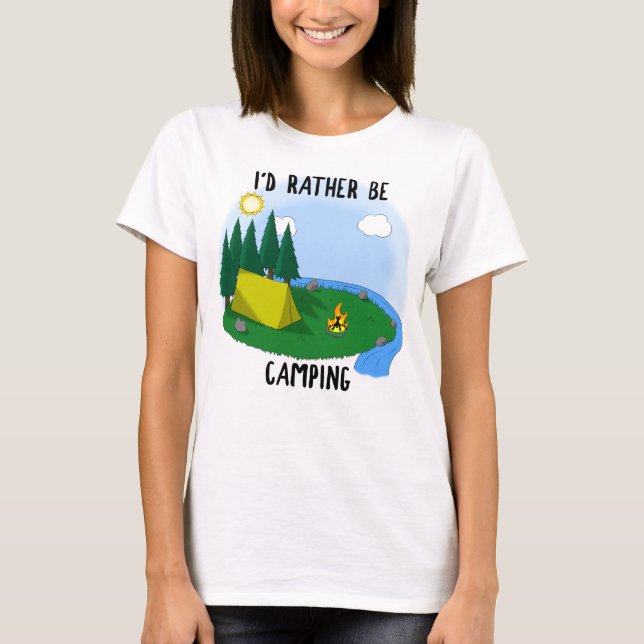 Camiseta Eu Preferencialmente De Acampar - Claro (Frente)