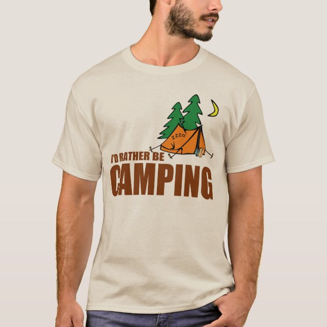 Camiseta Eu PREFERENCIALMENTE ESTARIA ACAMPANDO (Frente)