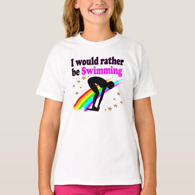 CAMISETA EU PREFERENCIALMENTE NADANDO O PINK RAINBOW DESIGN (Frente)