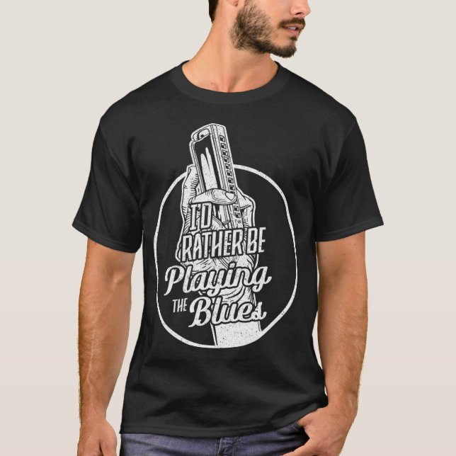 Camiseta Eu preferencialmente tocando blues Harmonica (Frente)