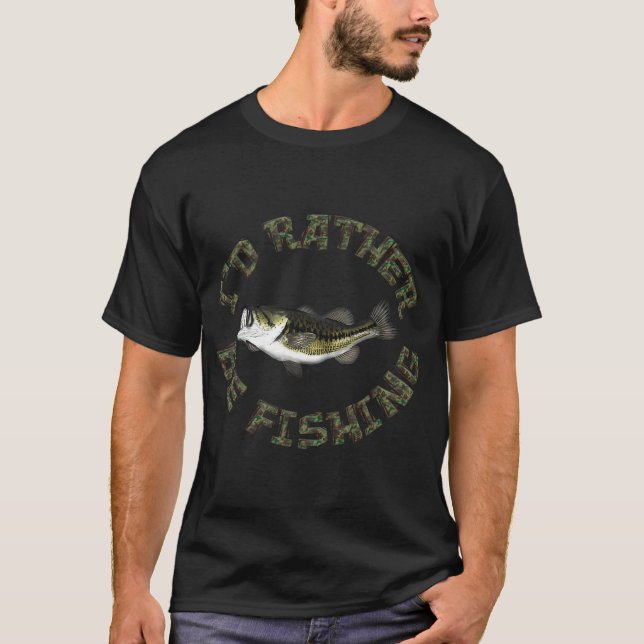 CAMISETA EU PREFERIA ESTAR PESCANDO CAMUFLAGEM DE PEIXE-BAS (Frente)