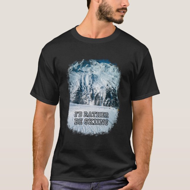 Camiseta Eu Preferiria Estar Esquiando - Presente de Foto d (Frente)