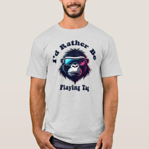 Camiseta Eu Preferiria Estar Jogando Tag Gorilla Monke Joga