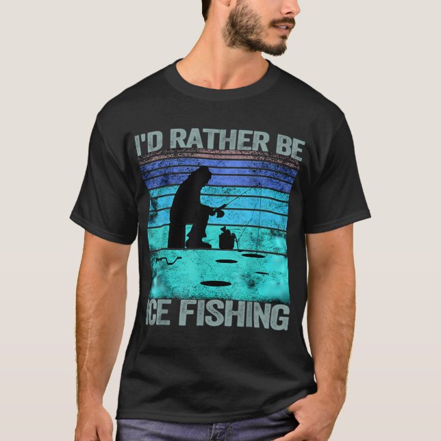 Camiseta Eu Preferiria Estar Pescando no Gelo Retro (Frente)