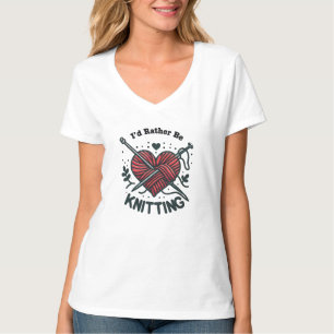 Camiseta Eu Preferiria Estar Tricotando Coração de Linha Gr