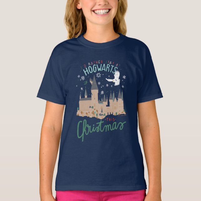 Camiseta Eu Preferiria Ficar em Hogwarts neste Natal (Frente)