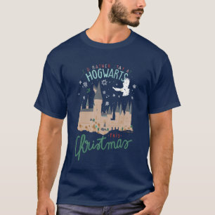 Camiseta Eu Preferiria Ficar em Hogwarts neste Natal
