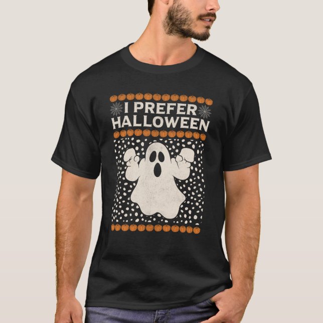 Camiseta Eu prefiro Halloween Skeleton Papais noeis Natal P (Frente)