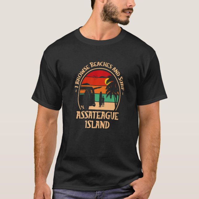 Camiseta Eu Procuro Praias E Surf Ilha Assateague Surfin (Frente)