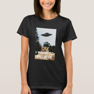 Camiseta Eu Quero Acreditar Em UFO Engraçado Selfie Gato