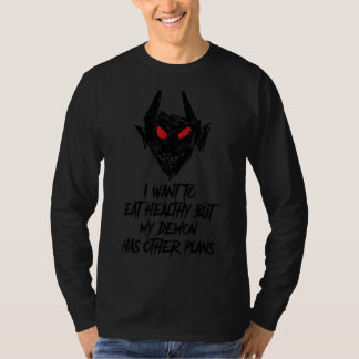 Camiseta Eu Quero Comer Saudável Mas Meu Demônio Tem Outros