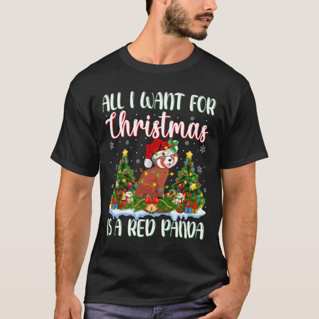 Camiseta Eu Quero O Natal É Um Panda Vermelho Xmas Tree Lig (Frente)