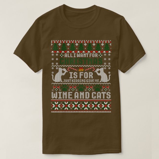 Camiseta Eu quero o Natal é vinho e gatos Ugly Xmas Sw (Frente do Design)