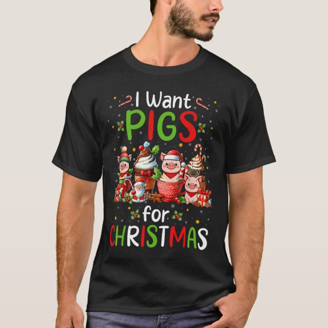 Camiseta Eu Quero Porcos Para Café De Natal Farmer (Frente)