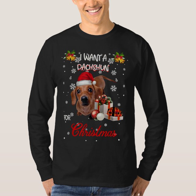 Camiseta Eu Quero Um Dachshund Para O Fato De Natal (Frente)