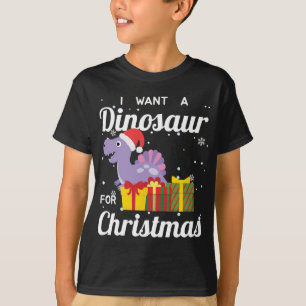 Camiseta Eu Quero Um Dinossauro Para O Natal Engraçado Dino